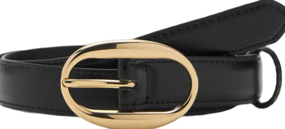 MANGO Oval buckle belt Black New