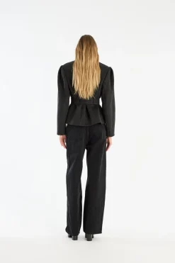 ROTATE Birger Christensen OVERSIZED BELTED JACKET Gray pinstripe Clearance