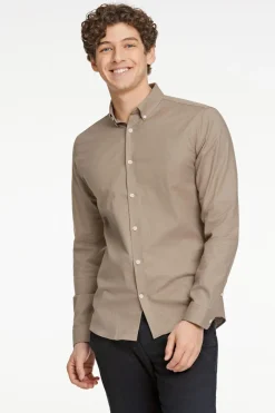 Lindbergh Oxford superflex shirt L/S Mid stone mix Outlet
