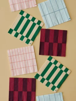 Pattern Napkins-Set of 20 Cocktail-Light pink and red grid>Hay Sale