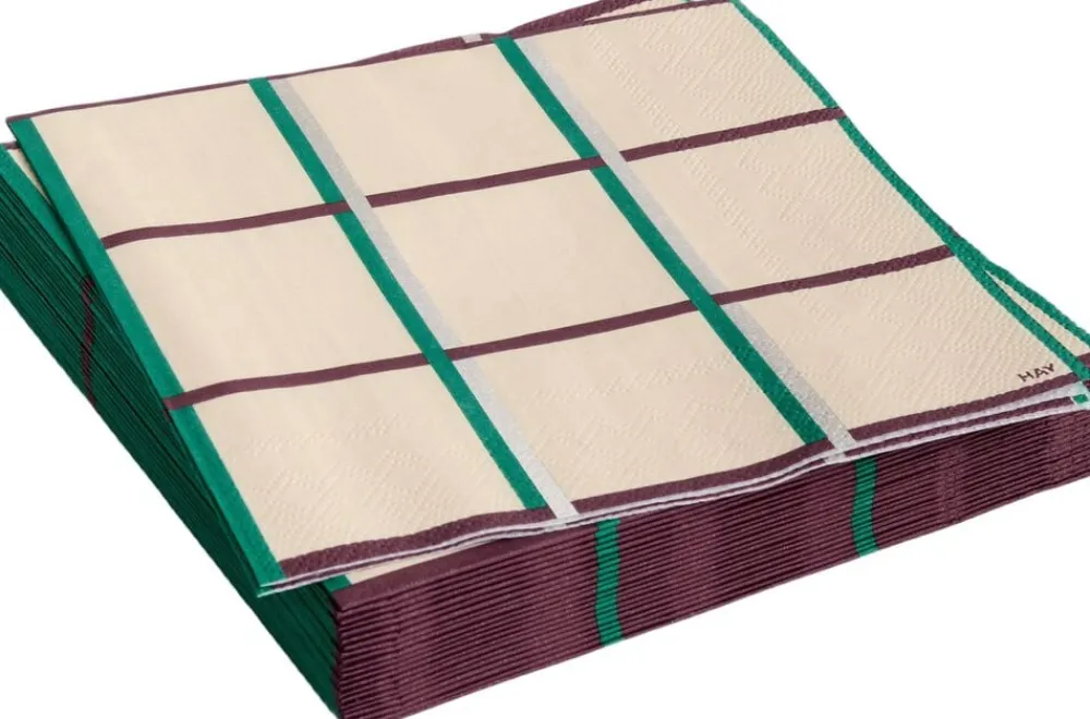 Pattern Napkins-Set of 20 Lunch-Off-white, silver and green braid chec>Hay New