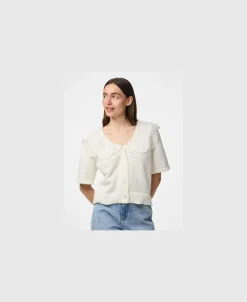 Dame Pieces PCABBY SS LACE COLLAR KNIT CARDIGAN