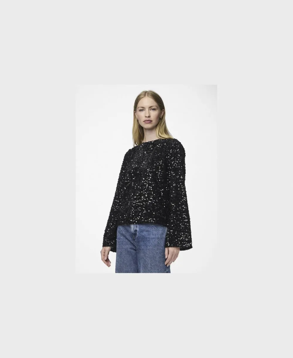 Pieces PCKAM LS DEEP BACK BOW TOP BC Striber/tern Outlet