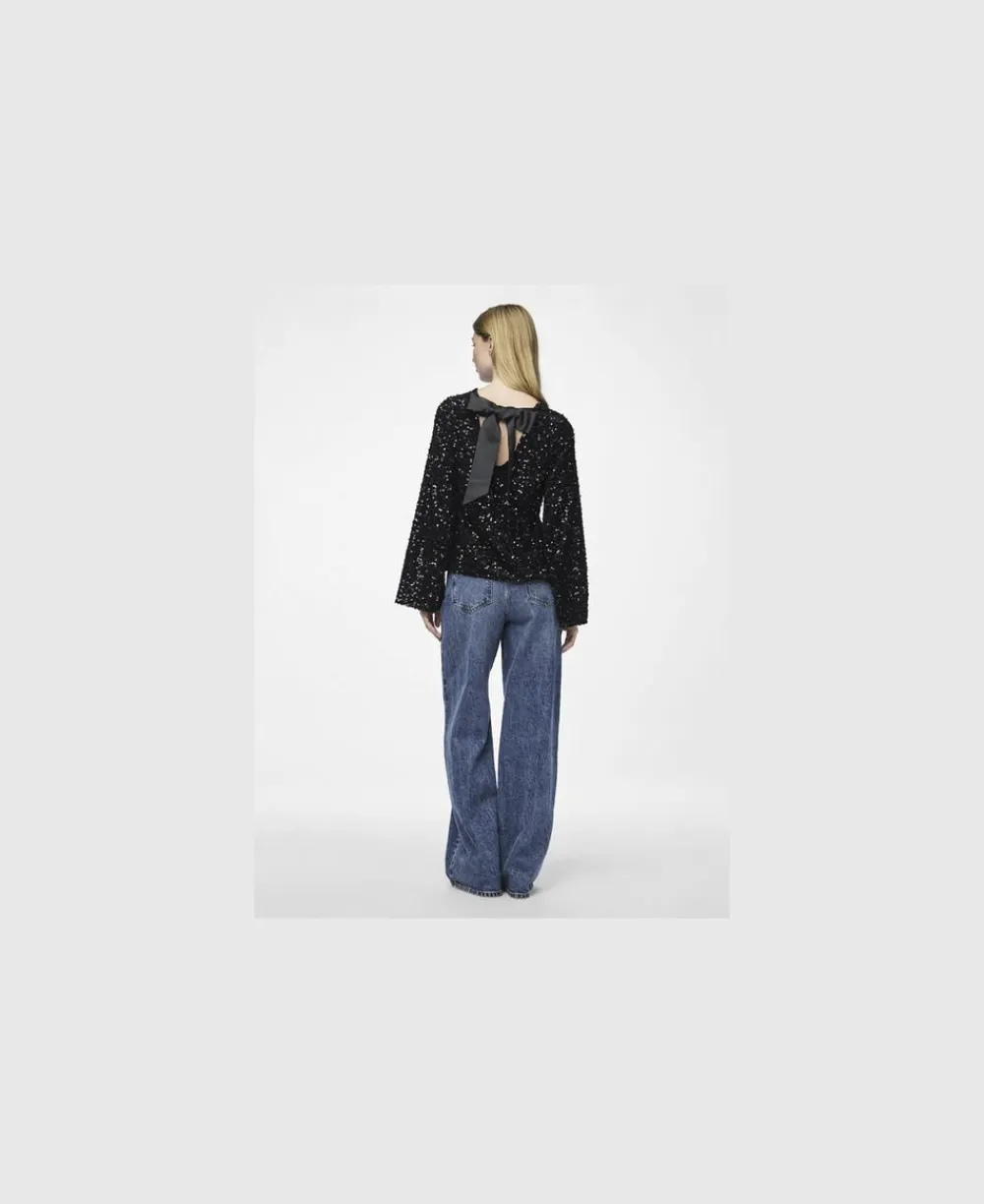 Pieces PCKAM LS DEEP BACK BOW TOP BC Striber/tern Outlet