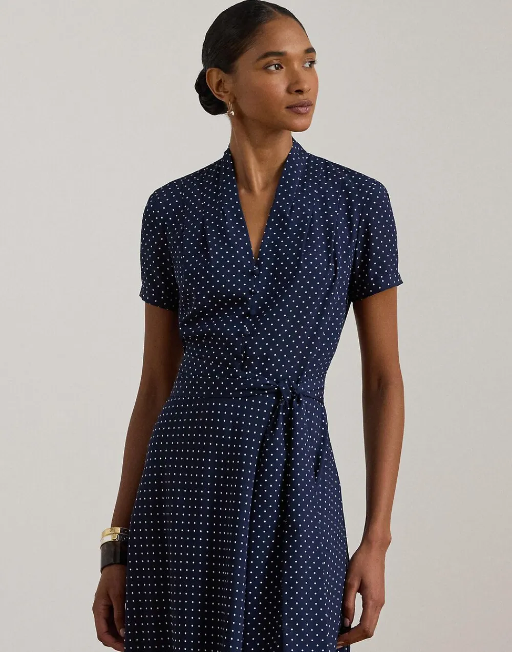 Dame Lauren Ralph Lauren Polka-Dot Belted Crepe Dress