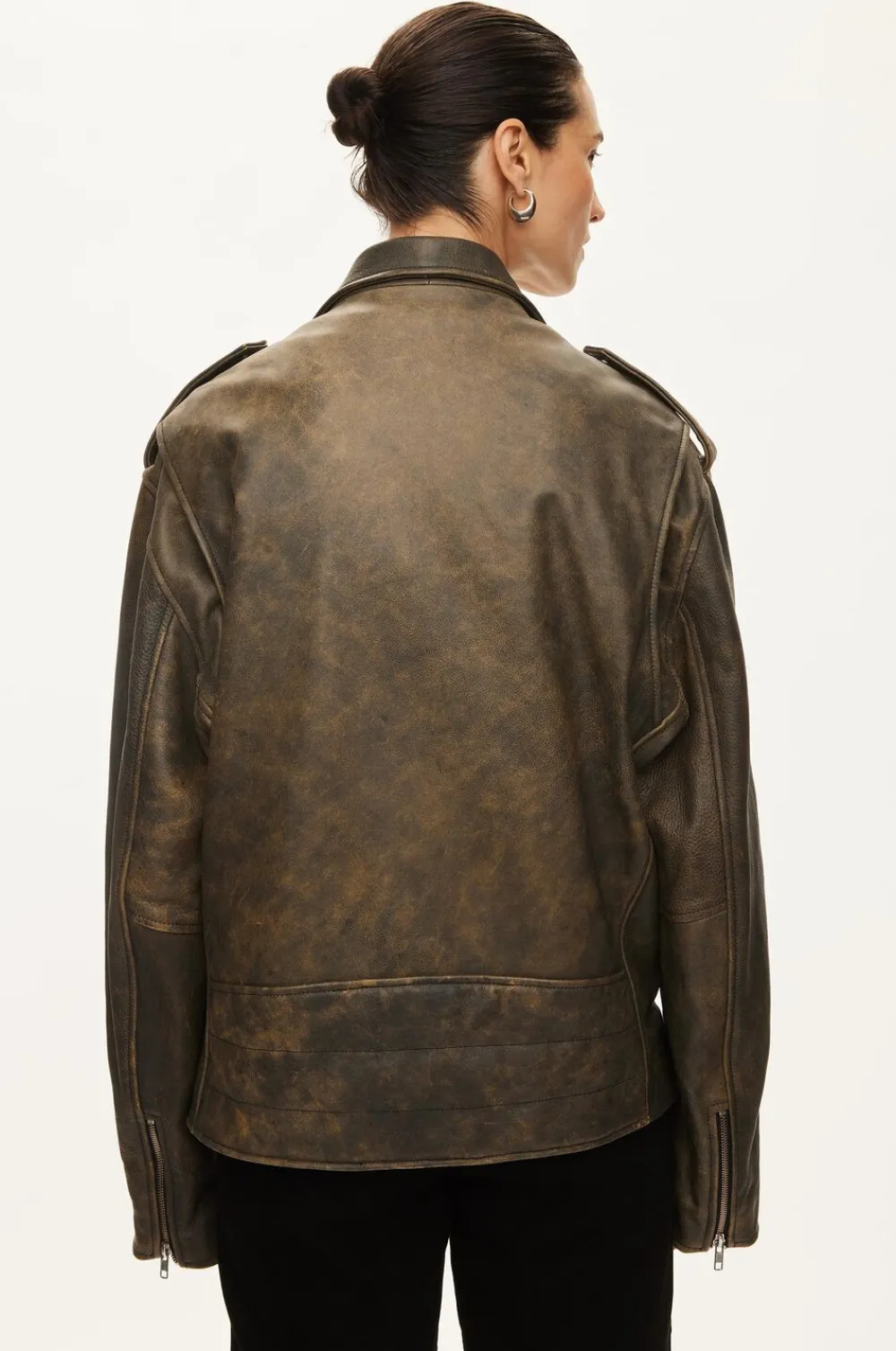 Oval Square Ready Leather Biker Greyn antique Discount
