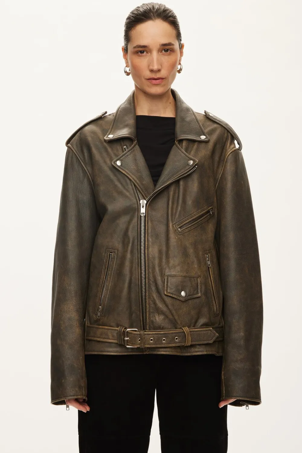 Oval Square Ready Leather Biker Greyn antique Discount