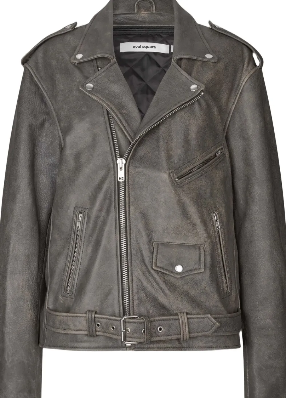 Oval Square Ready Leather Biker Greyn antique Discount