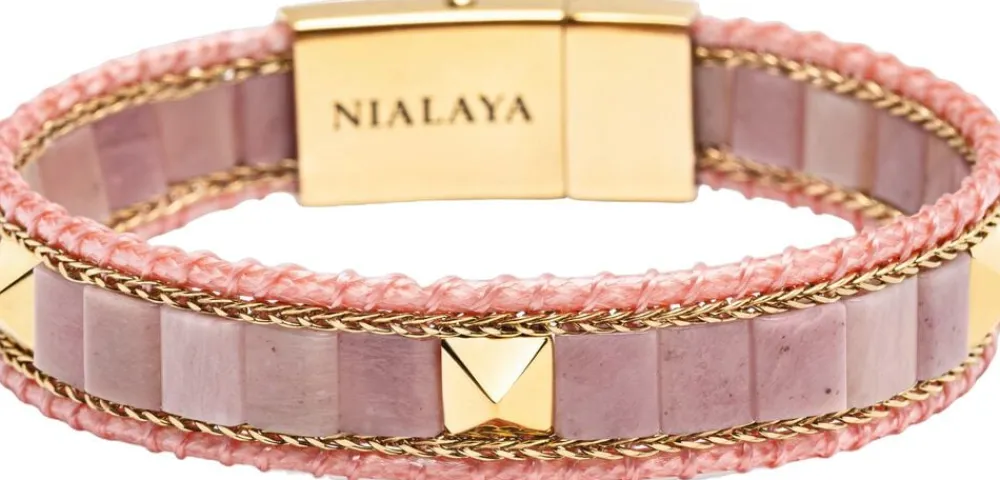 Rhodonite Stud Bracelet>Nialaya Online