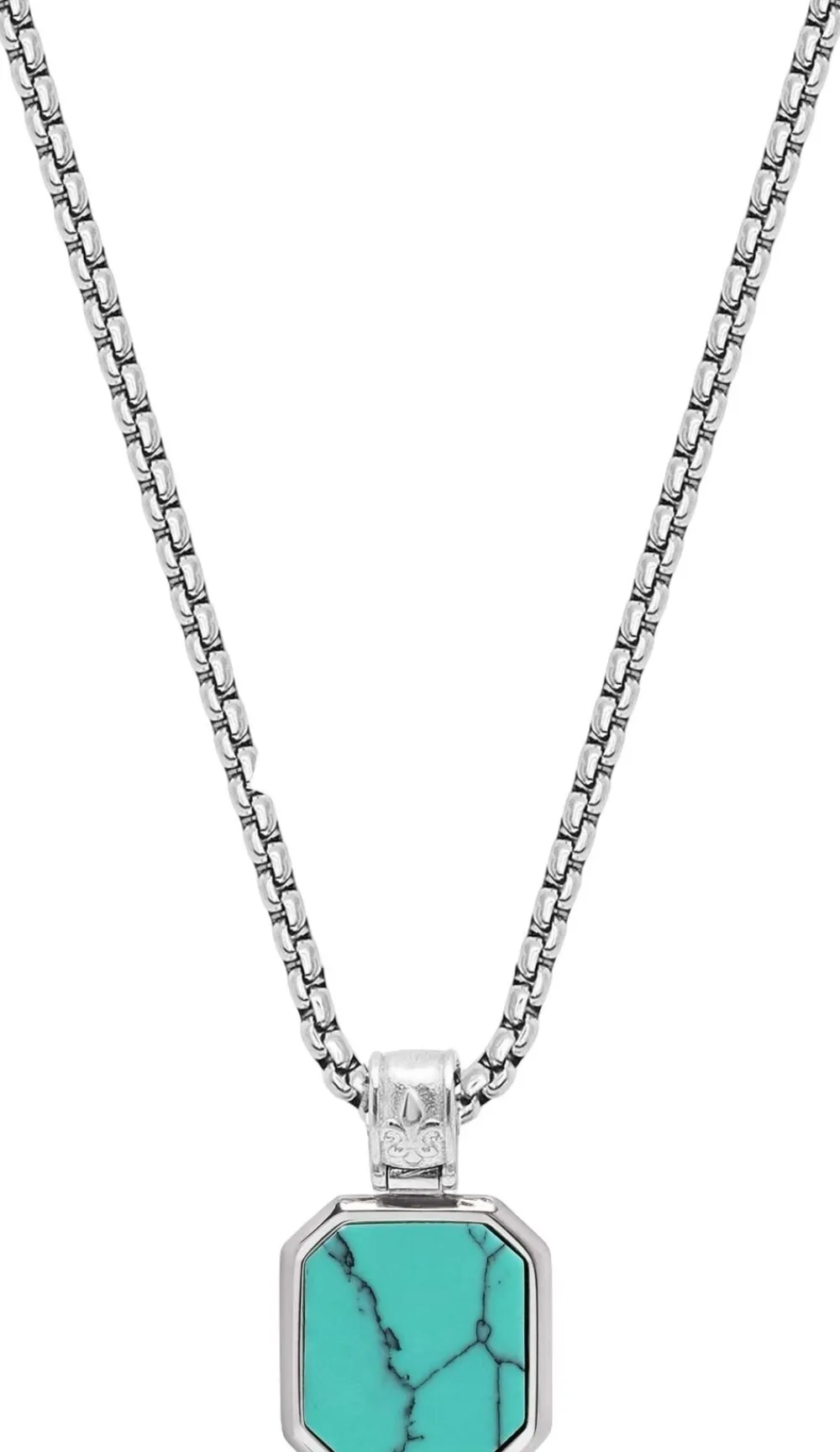 Nialaya Silver Necklace with Square Turquoise Pendant