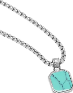 Nialaya Silver Necklace with Square Turquoise Pendant