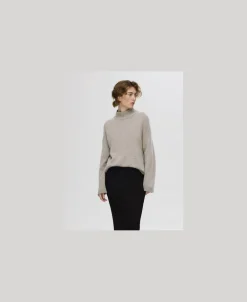 Selected SLFCILLE LS CASHMERE BLEND KNIT HIGH NECK NOOS Irish cream/melange Best
