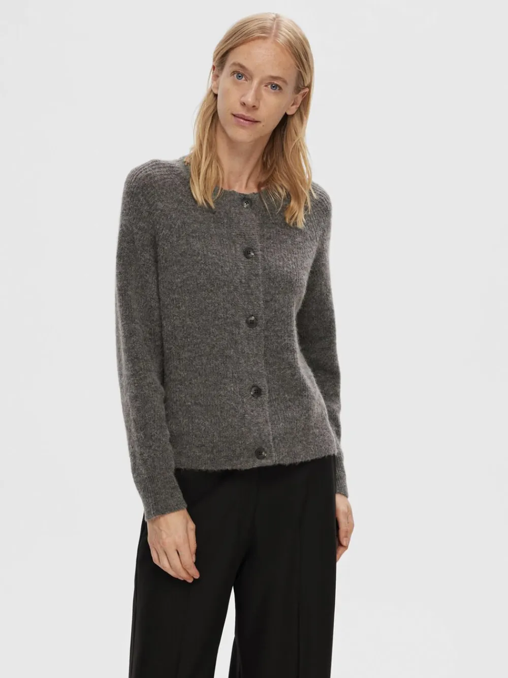 Selected SLFLULU LS ALPACA BLEND KNIT SHORT CARDIGAN B NO Grå Hot