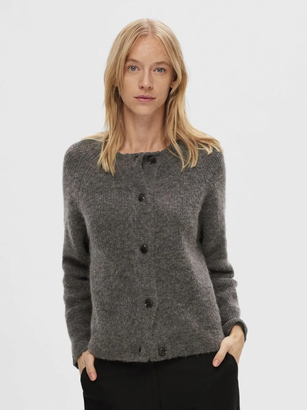 Selected SLFLULU LS ALPACA BLEND KNIT SHORT CARDIGAN B NO Grå Hot