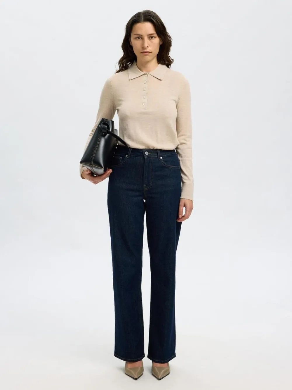 Dame Selected SLFTHEA LS KNIT MERINO COLLAR NECK
