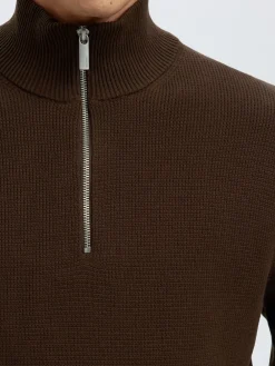 Selected SLHDANE LS KNIT STRUCTURE HALF ZIP Brun