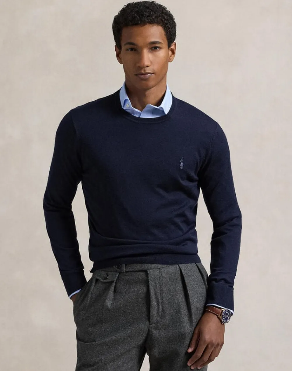Polo Ralph Lauren Slim Fit Washable Wool Crewneck Sweater Blå Clearance