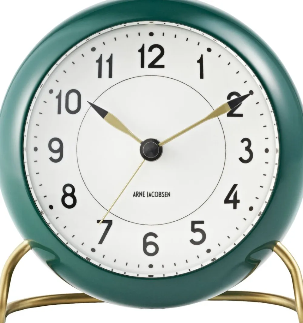Arne Jacobsen Clocks Station bordur grøn/hvid, Ø 11 cm, alarm