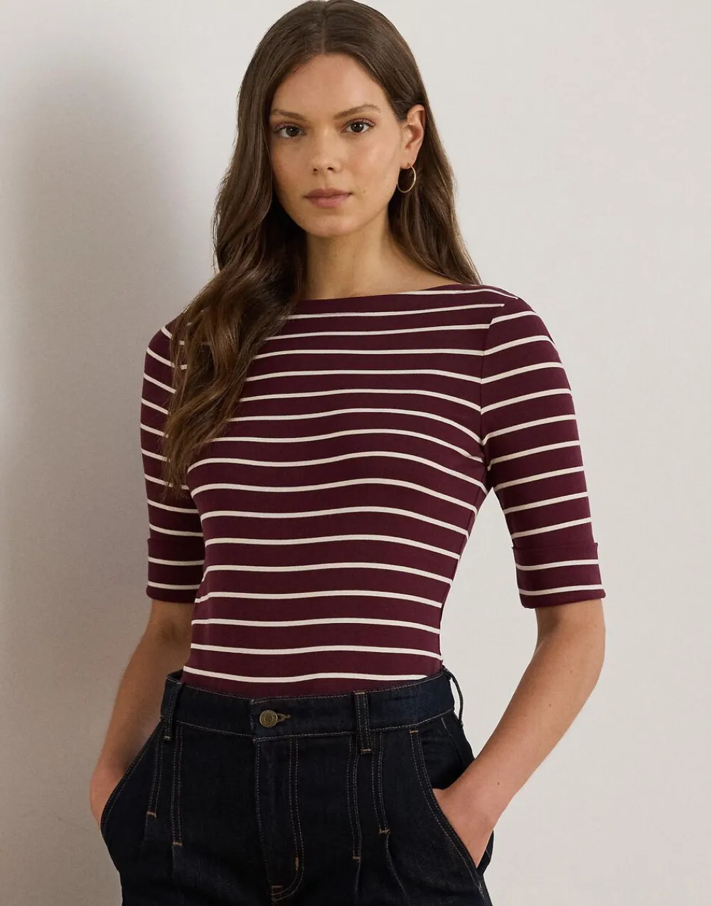 Striped Stretch Cotton Boatneck Tee>Lauren Ralph Lauren Best