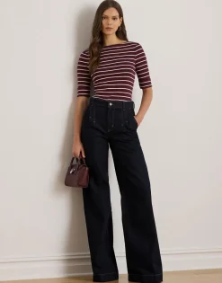 Striped Stretch Cotton Boatneck Tee>Lauren Ralph Lauren Best