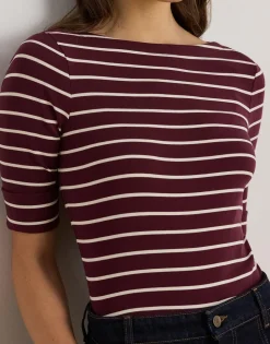 Striped Stretch Cotton Boatneck Tee><noscript><img width=