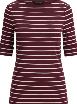Striped Stretch Cotton Boatneck Tee><noscript><img width=