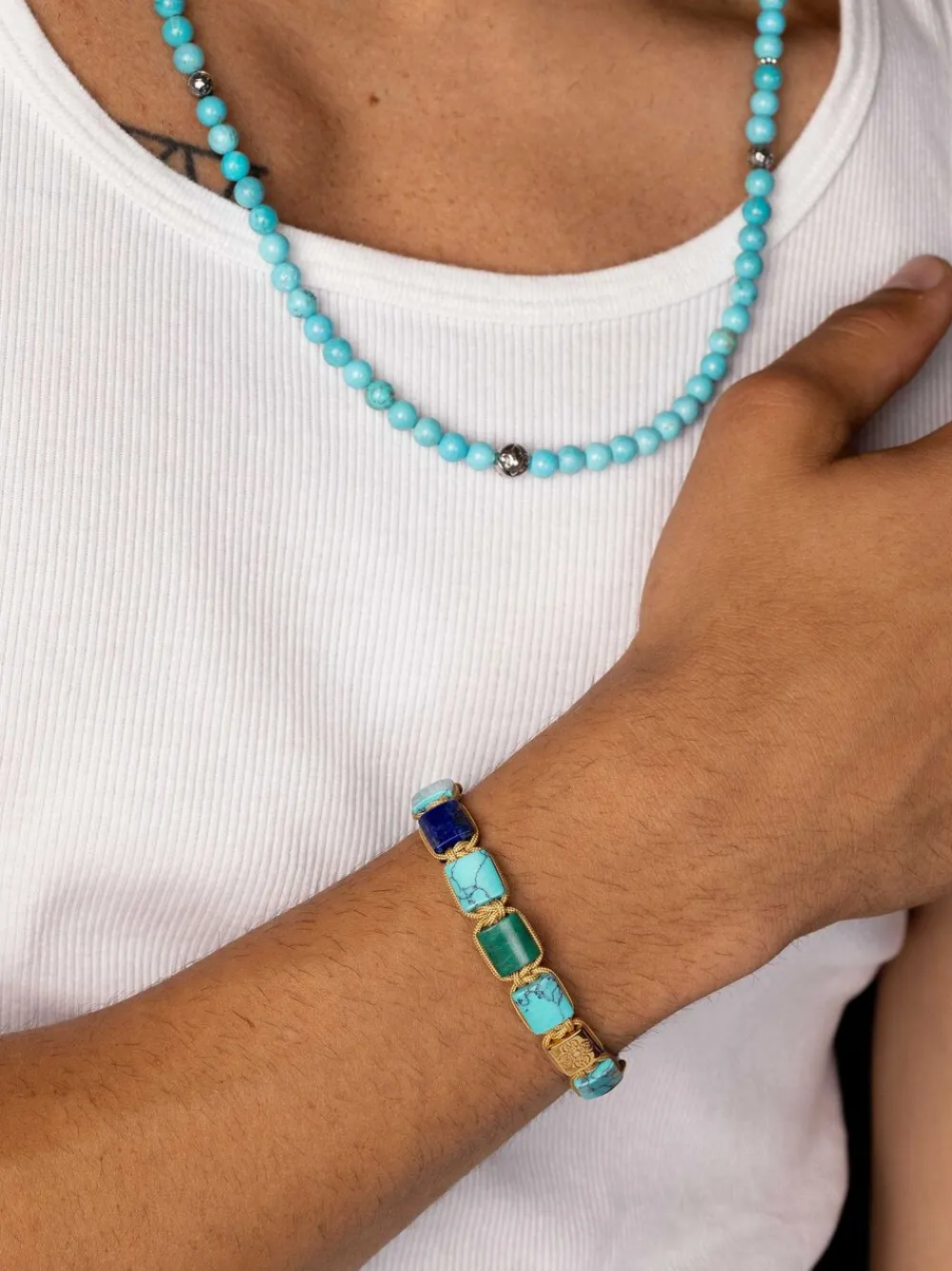 Nialaya The Dorje Flatbead Collection - Turquoise, Blue Lapis, Carnelian, Brow