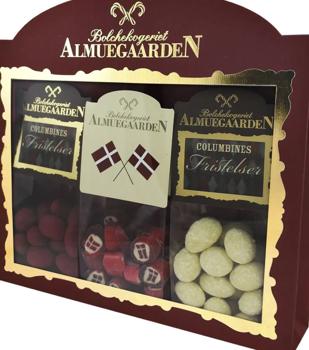 Almuegaarden Tillykke-Gaveæske med flag bolcher, hindbær choko-mandeler og sne chok Online