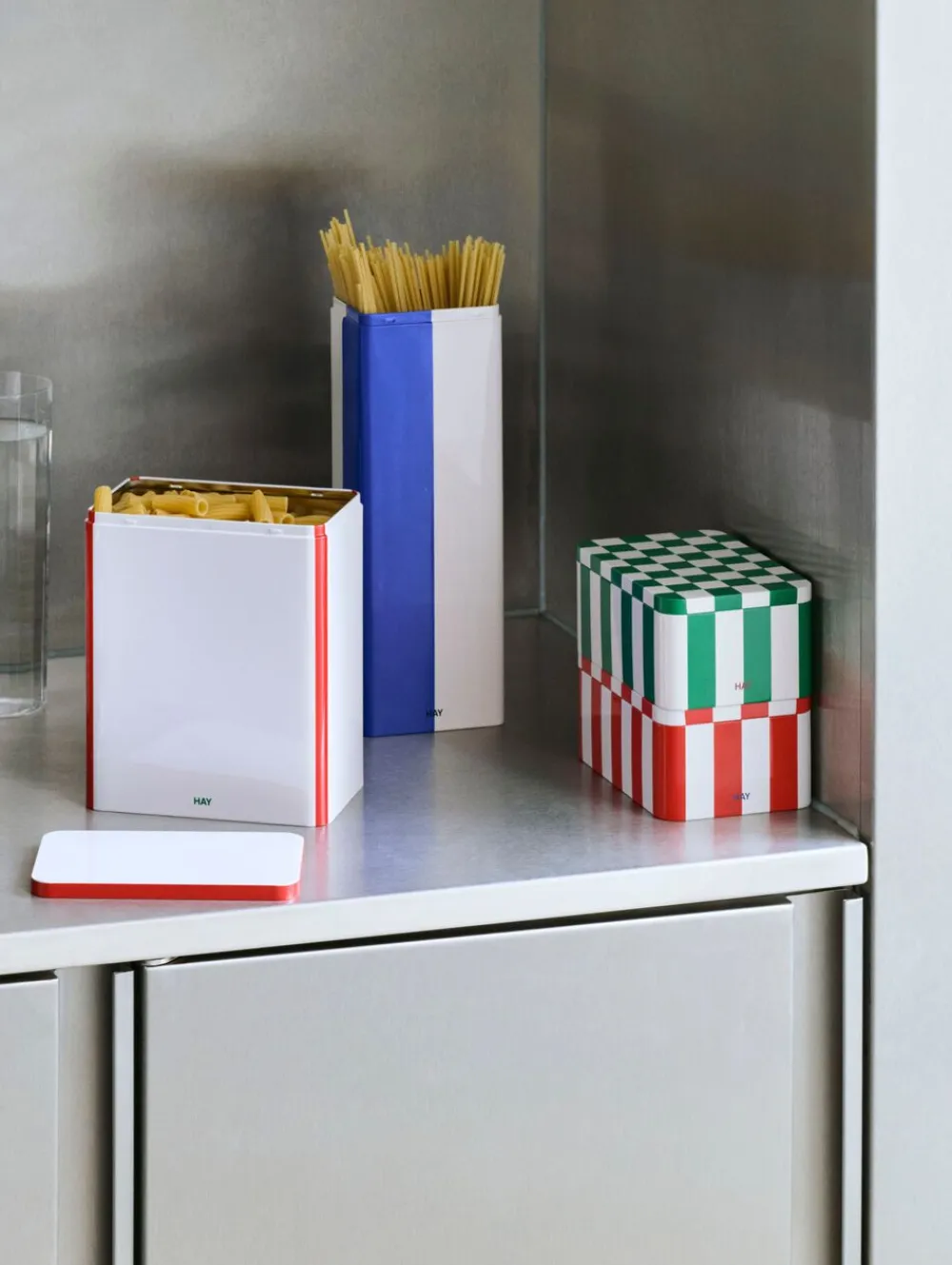 Hay Tin Container-Small-Red and off-white
