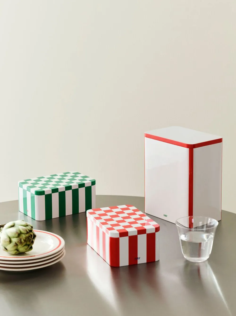 Hay Tin Container-Small-Red and off-white