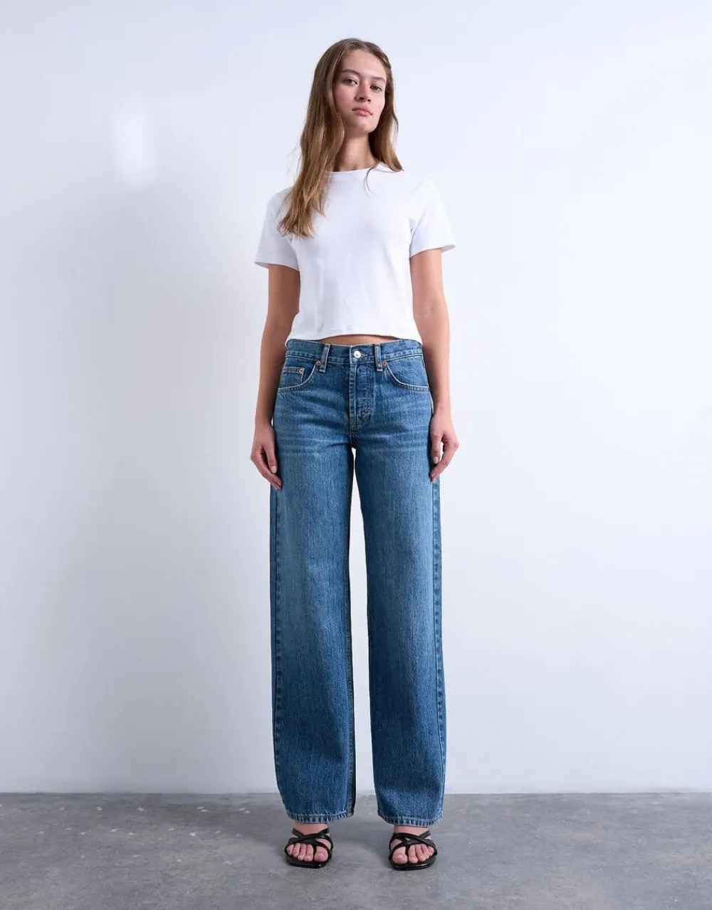 Topshop TSEMBER LR WIDE DNM JEANS MB Medium blue denim Outlet