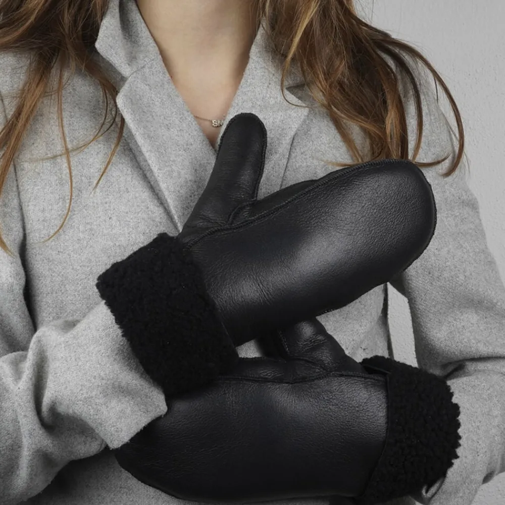 Dame Lovelies VINSON - MITTENS - SHEEP SKIN WITH CURLY SHEARLING AROUND TH