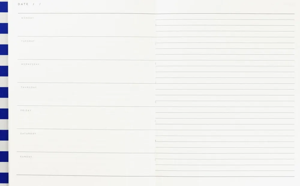 Notem Weekly Planner med syet ryg, Blå stribe