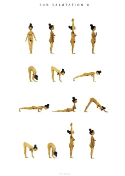 Yoga Prints - Sun Salutation A Women Golden>Poster & Frame Clearance