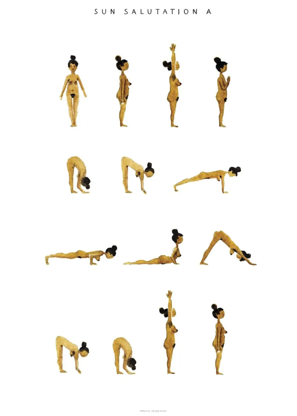 Yoga Prints - Sun Salutation A Women Golden>Poster & Frame Clearance