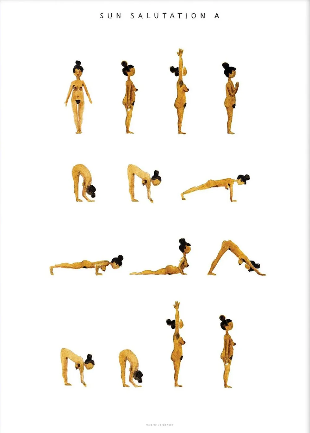 Yoga Prints - Sun Salutation A Women Golden>Poster & Frame Clearance