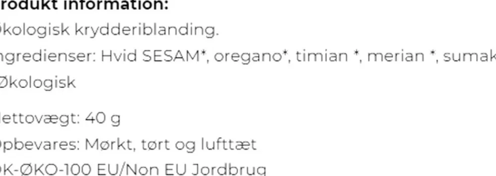 Mill & Mortar Za'atar, ØKO